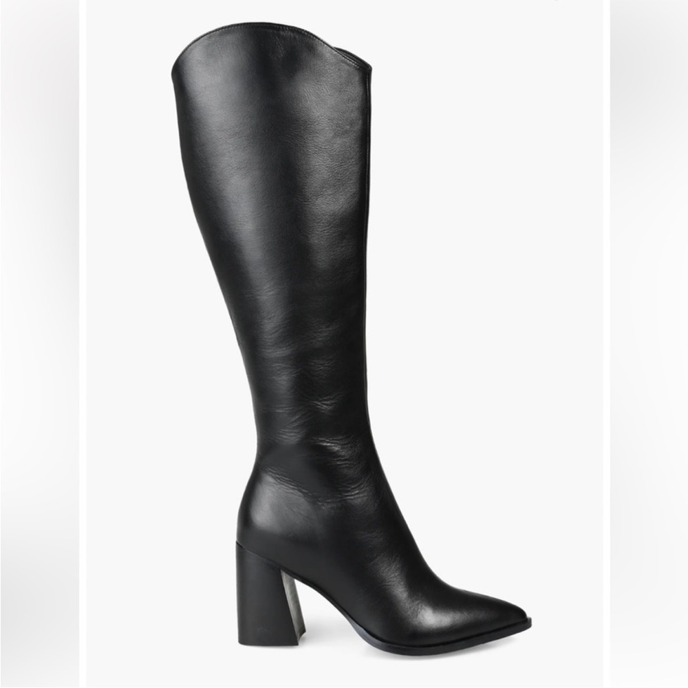 Journee Signature Womens Laila Stacked Heel Dress Boots NWOB Black Leather H 802